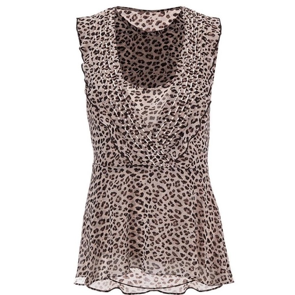 CAbi Tops - Nwt Cabi S Tan and Black Cheetah Print Flutter High Low Hem Tank Blouse